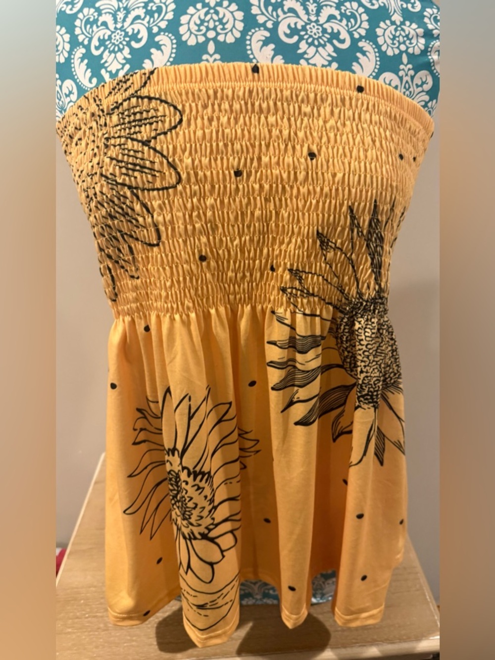 Sunflower Smocked Tube Top - Yellow with Black Floral Print